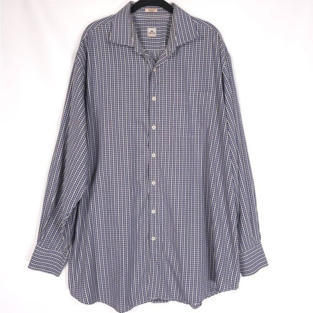 PETER MILLAR Men’s Button up Shirt Long Sleeve Micro Check Cotton Size XL
